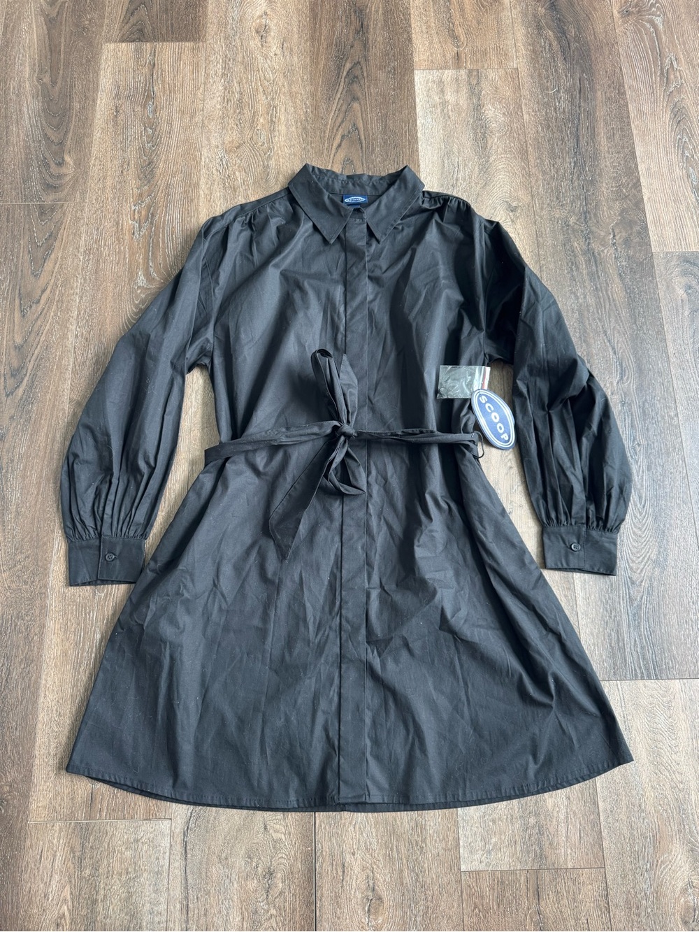 Scoop Women’s Black Shirt Dress with Waist Tie Size Medium